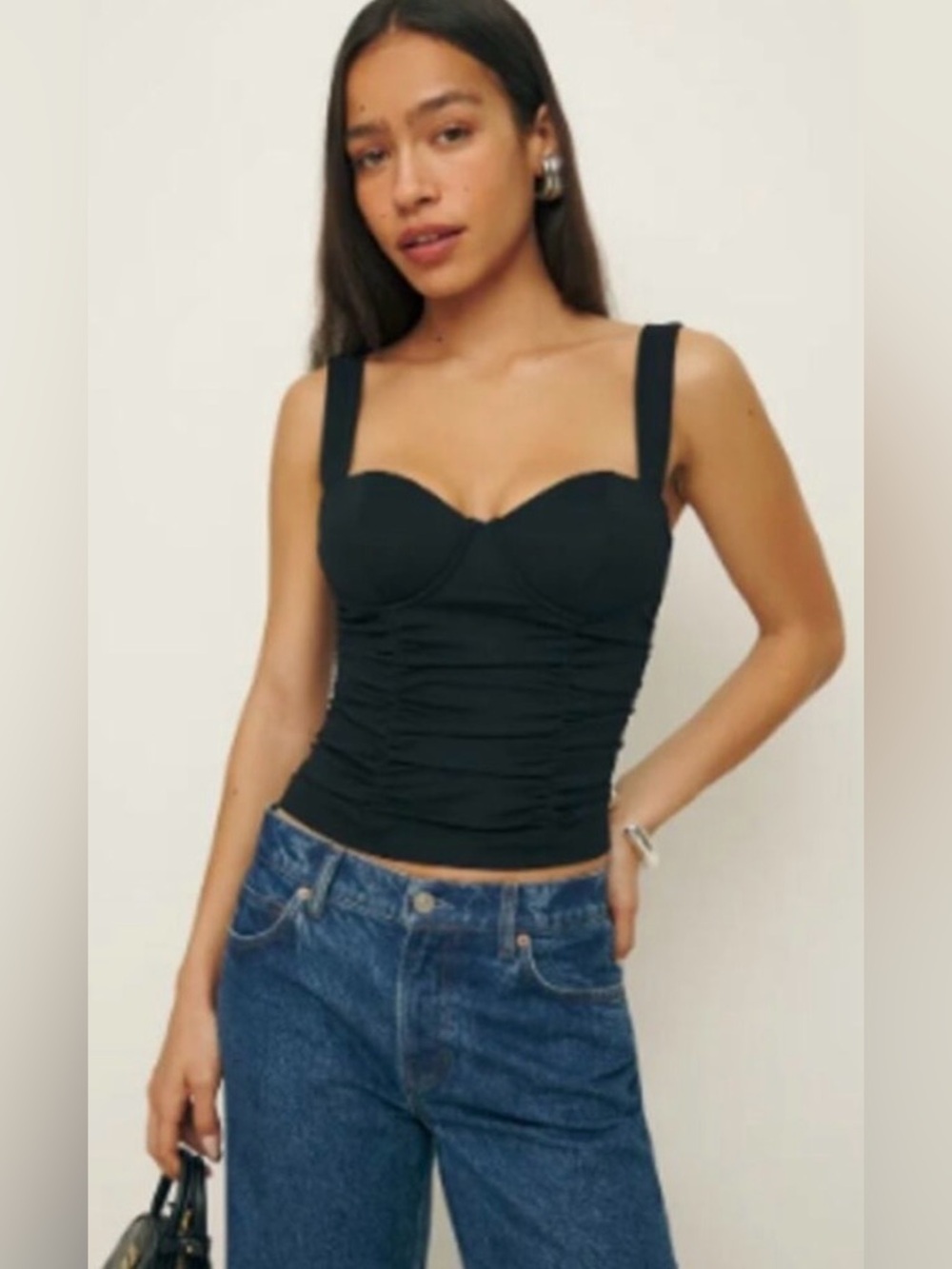 Reformation  Women’s Linnea Rouched Corset Boustier top in black Zip Back XS